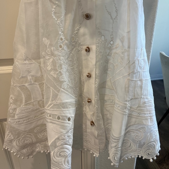 Zimmermann White Mini Dress with Brown Accents - Picture 3 of 4